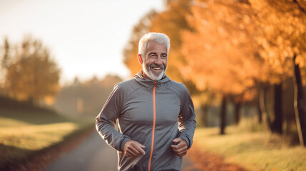 Senior man going for a run and living a healthy lifestyle for longevity.
