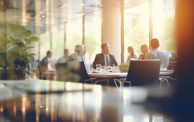 Fototapeta premium Blurred soft of people meeting at table business people talking in modern office