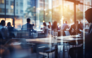 Blurred soft of people meeting at table business people talking in modern office