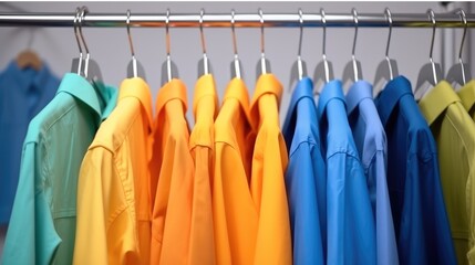 Fototapeta premium Colorful long sleeves casual shirt on hanger.