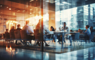 Blurred soft of people meeting at table business people talking in modern office