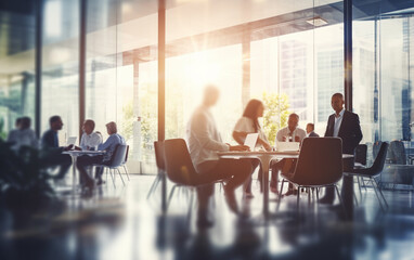 Fototapeta premium Blurred soft of people meeting at table business people talking in modern office