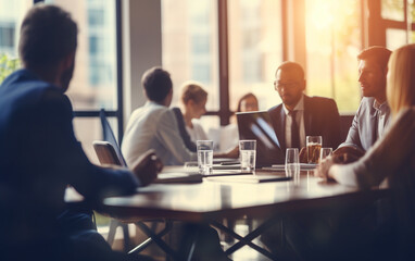 Blurred soft of people meeting at table business people talking in modern office - obrazy, fototapety, plakaty