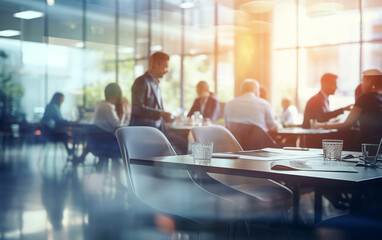 Obraz premium Blurred soft of people meeting at table business people talking in modern office