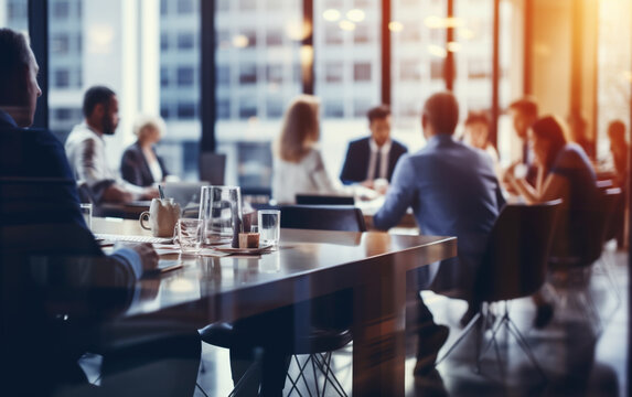 Blurred Soft Of People Meeting At Table Business People Talking In Modern Office