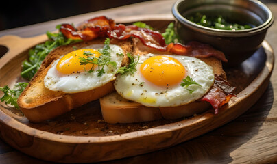 Classic Breakfast Delight: Sunny Side Up Eggs and Bacon