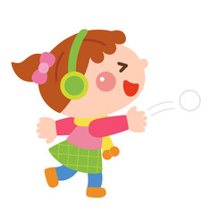雪合戦で雪を投げる女の子のイラスト