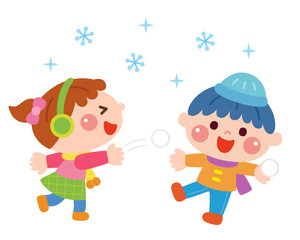 雪がっせんをする子どもたちのイラスト