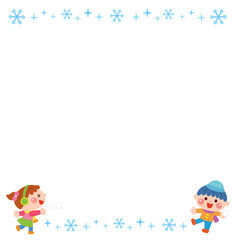 雪合戦をする子どもたちのイラストフレーム