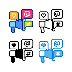 social media marketing icon in 4 style flat, line, glyph and duotone