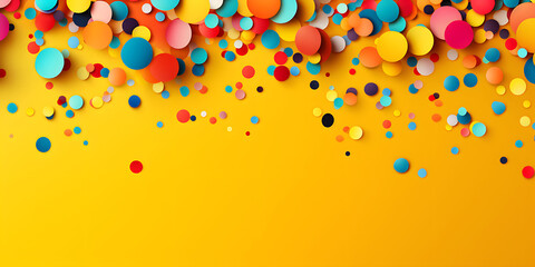 Yellow colorful background with confetti of various colors - Powered by Adobe