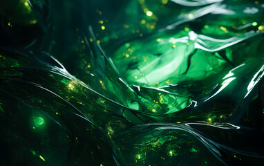 Abstract green liquid color splash over a black background. wavy green liquid texture.