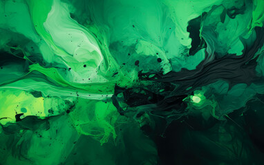 Abstract green liquid color splash over a black background. wavy green liquid texture.