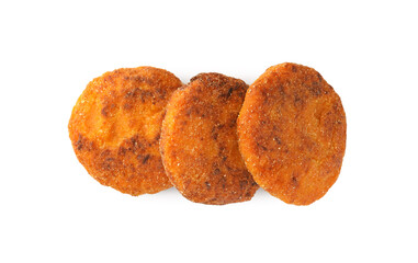 Tasty vegan cutlets isolated on white, top view