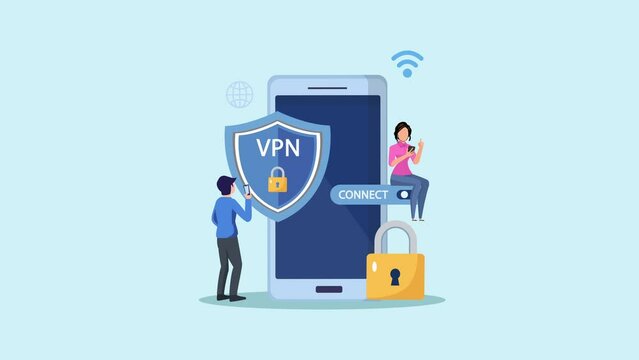 VPN protection. Devices connected to protected vpn server. VPN shield protect internet connection.	
