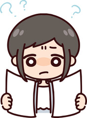 資料を見てはてなを浮かべるスーツの女性