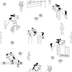 Equestrian, show jumping, seamless vector pattern