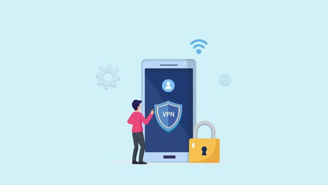VPN protection. Devices connected to protected vpn server. VPN shield protect internet connection.	
