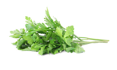 Heap of chopped parsley leaves isolated on white