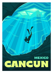 Scuba diving. Cenotes, Cancun, Mexico.