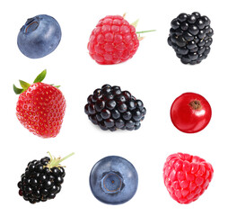 Set with different ripe berries isolated on white