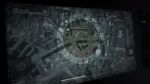Artificial intelligence sensors security system looking for the dangerous criminals. Security sensors technology gathers terrorist position intel. Security sensors tech sends intel to the police.