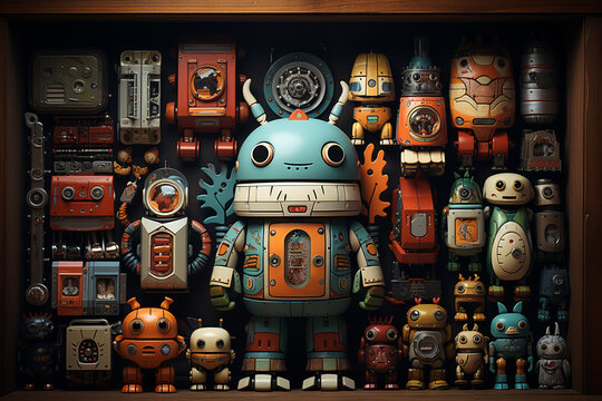 Colorful mixed robot toys collection. 