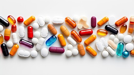 Image of many pills on a white background.