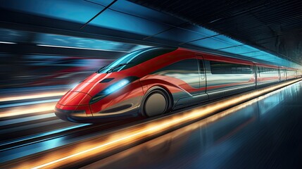 Fototapeta premium Image of a modern high-speed train in motion.