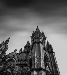 Church of Our Lady of Lourdes detail of the towers in black and white - Iglesia de nuestra señora...