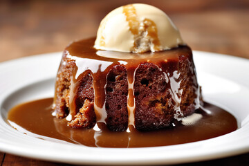 Fototapeta na wymiar Decadent Delight: British Sticky Toffee Pudding with Dates and Toffee Sauce
