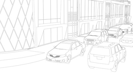 city street with car traffic, abstraction, black and white, contour background