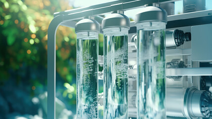 A reverse osmosis unit filtering water, showcasing the purification process - obrazy, fototapety, plakaty