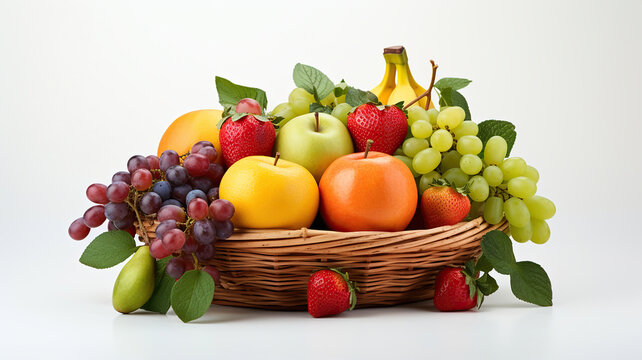 a vibrant arrangement of assorted fresh fruits in a decorative basket