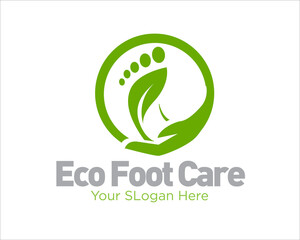 eco foot care with foot leaf figure for health service and spa logo