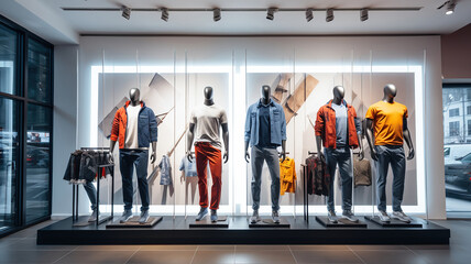 the storefront display showcasing the latest clothing styles and trends