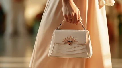 Poster A woman gracefully carries an elegant handbag in her hand © Malika