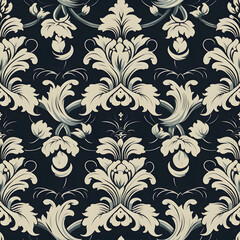 Seamless Damask Floral Square Tiled Pattern - Generative AI