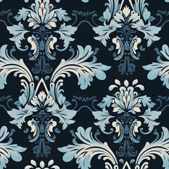 Fototapeta premium Seamless Damask Floral Square Tiled Pattern - Generative AI
