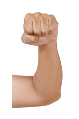 Male asian hand gestures isolated over the white background. Fist.