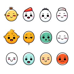 Obraz premium Set of cartoon faces expressions, face emojis, stickers, emoticons, cartoon funny mascot characters face set