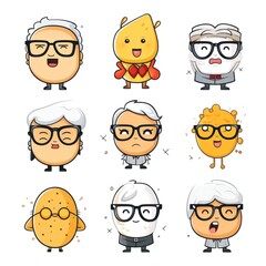 Fototapeta premium Set of cartoon faces expressions, face emojis, stickers, emoticons, cartoon funny mascot characters face set