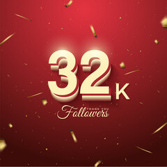 32k followers with a double number illustration that makes it realistic. vector premium design.