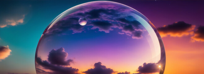 Crystal ball floating on the colorful cloudy sky at night from Generative AI