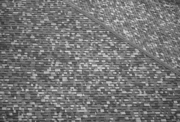Background of an Arched Asphalt Shingle Roof in Black and White.