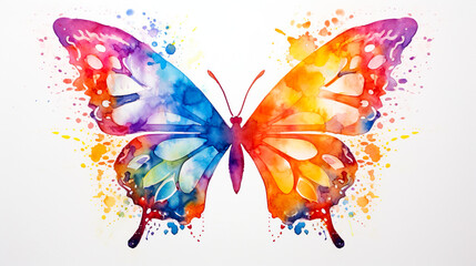 羽を広げたカラフルな蝶の水彩イラスト