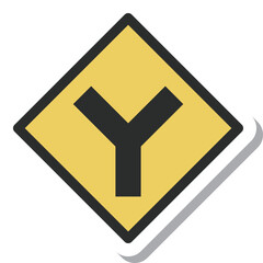 シンプルな標識のステッカー単品イラスト　 Y形道路交差点あり