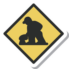 シンプルな標識のステッカー単品イラスト　道路工事中