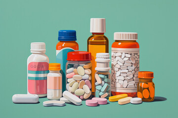 Pills and Medicine Still LIfe Solid Background