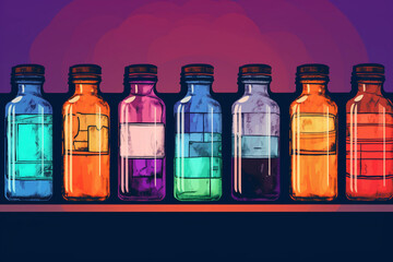 Colorful Medicine Bottle Watercolor and Ink